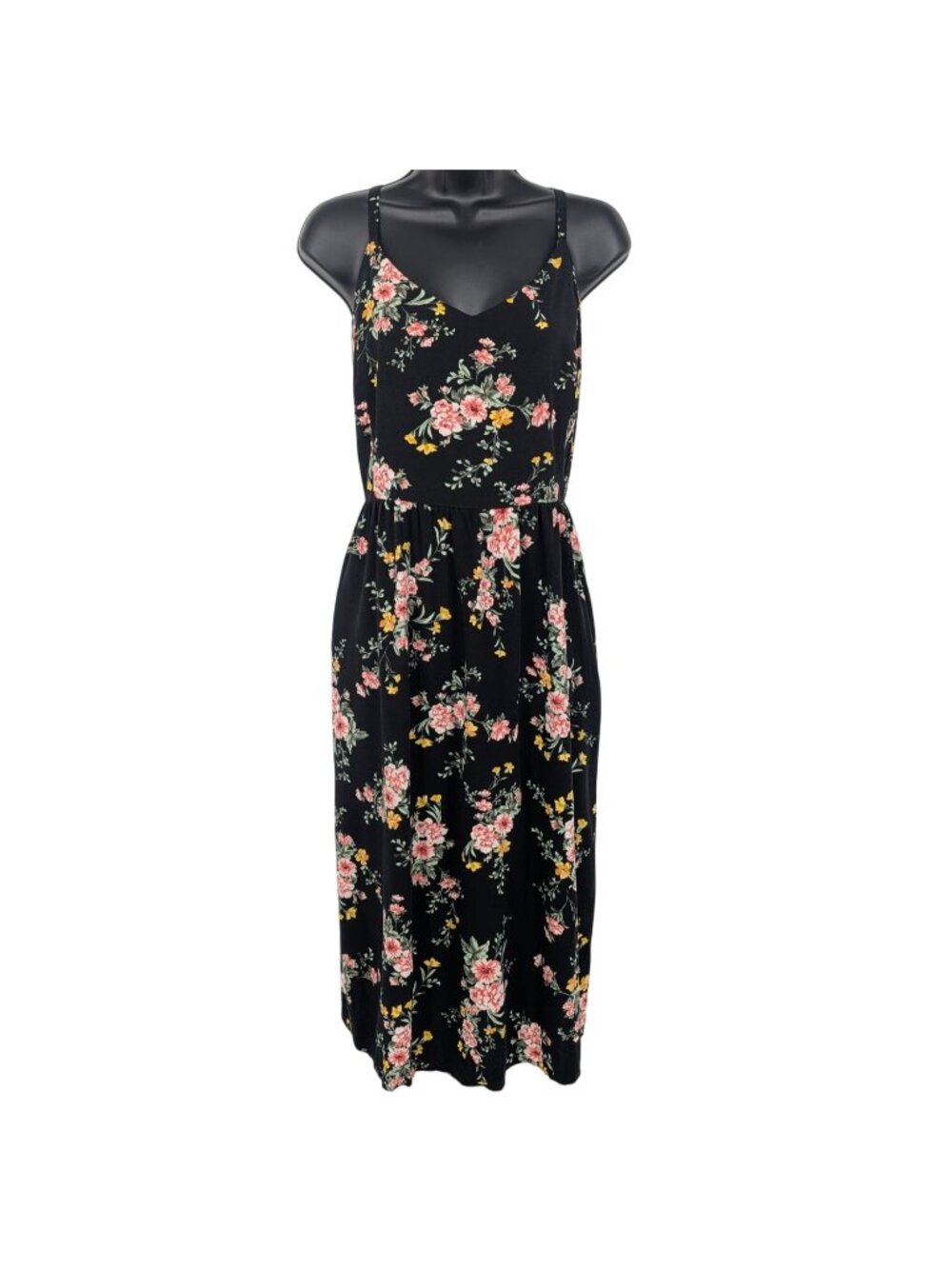 Old Navy Floral Midi Dress Cami Slip Prairie Cottage Resort Vacay Pocket XLarge